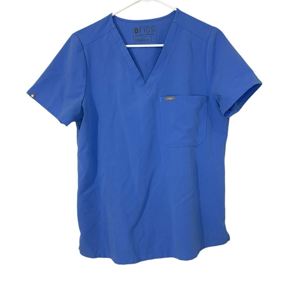Figs Scrub Top Womens Aqua Blue Catarina M One Pocket Short Sleeve Stretch